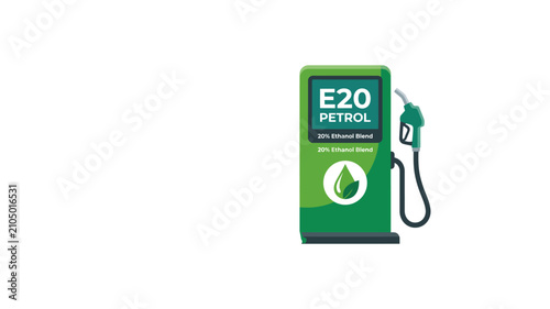 E20 Petrol Pump Illustration With 20% Ethanol Blend Signage and Eco Fuel Nozzle