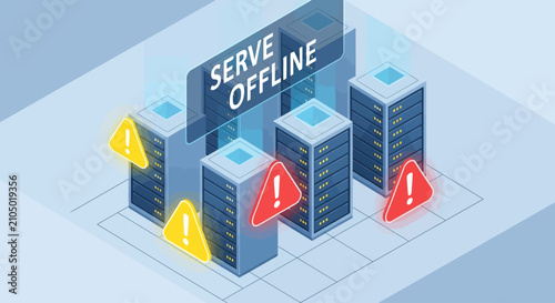 Server offline error message with warning icons in isometric style.