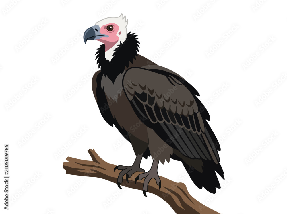 Obraz premium A detailed illustration of a vulture perched on a tree branch.