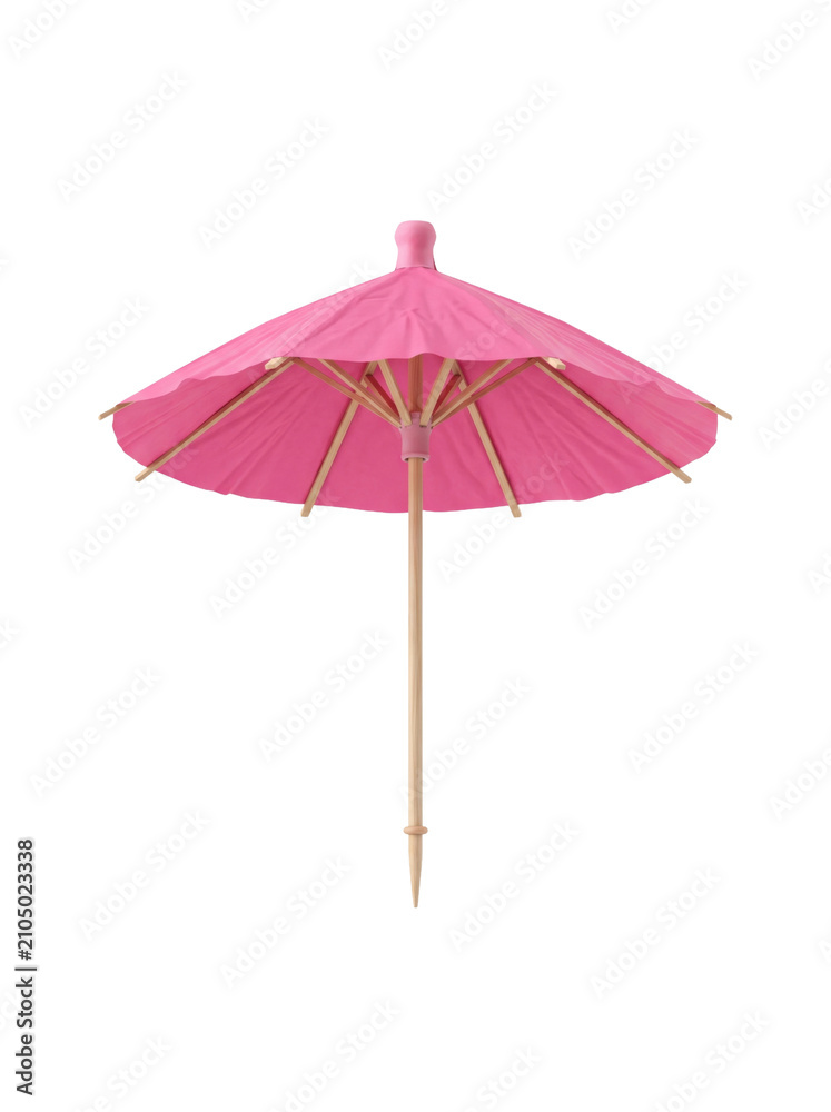 Obraz premium Pink paper umbrella cocktail garnish isolated on transparent background.