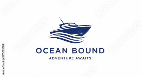 Sleek yacht logo design with waves and adventure theme.