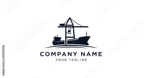 Minimalist black and white shipping company logo design.