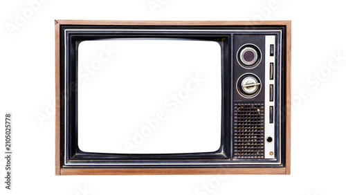 Obraz na płótnie Vintage Wooden Television Set with Blank White Screen Mockup