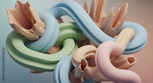 Pastel organic intertwined curved tubes biomorphic sculpture