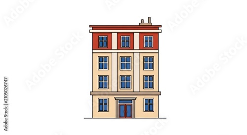 Four story modern apartment building illustration