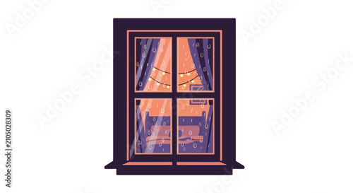 Quadro su tela Cozy bedroom window on a rainy night