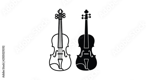 Fotografie Two violin silhouettes depict musical instruments in a black and white graphic s