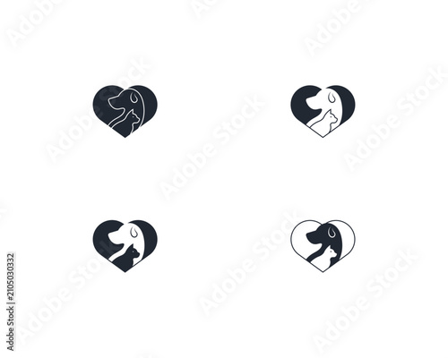 Dog and cat logo design template vector, line of pet logo design suitable for pet shop, store, caffe, business, hotel, veterinary clinic, Domestic animal vector illustration logotype, sign, symbol