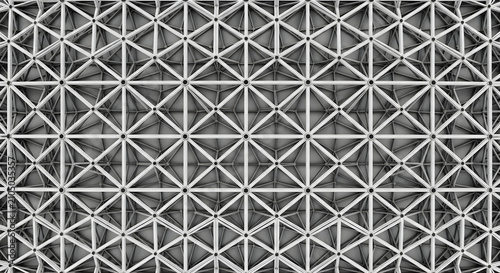 Abstract Architectural Geometric Lattice Structure Featuring Interconnected Triangular Nodes in a Repeating Monochrome Grid Pattern