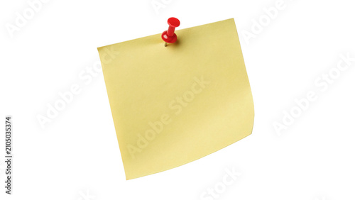Foto Yellow sticky note paper with a red push pin isolated on transparent background