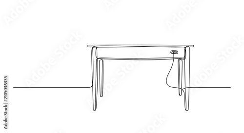 Student desk with drawer in continuous one line drawing style