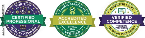 Cuadro en lienzo Professional quality assurance and certification badges vector set featuring top