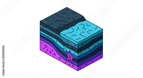 Photography Isometric cross section of deep ocean water layers