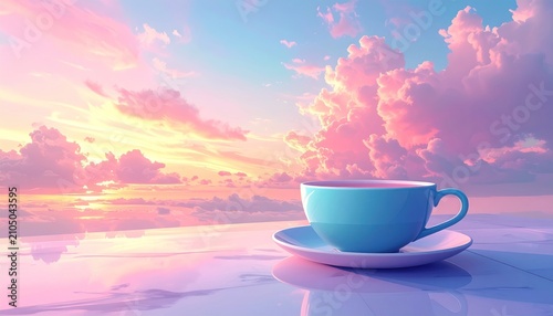 Pastel Dreamscape - A Cup of Serenity at Sunset.