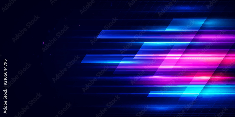 Obraz premium Futuristic Abstract Blue Technology Background with Glowing Digital Lines, Geometric Motion Pattern and 3D Vector Design for Modern Business Web Wallpaper