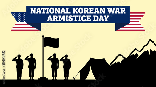 Quadro su tela National Korean War Armistice Day Stars and Stripes Ribbon Banner Silhouette Sce