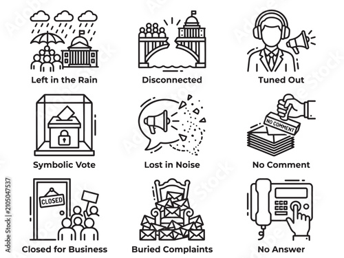 Photos Government Indifference Icon Set with Disconnected Leaders and No Comment—Ideal