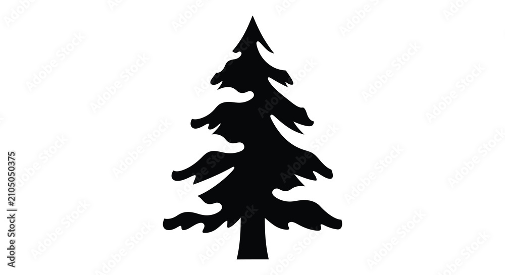 Obraz premium Coniferous tree shape in black silhouette against a white background silhouette