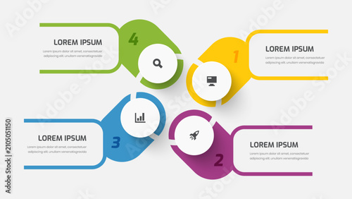 Infographic Business with Circle Label, Line Icon and 4 Numbers for Presentation