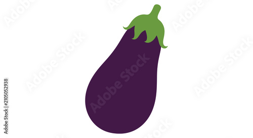 Billede på lærred Eggplant Illustration With Green Calyx On White Background Silhouette aubergine