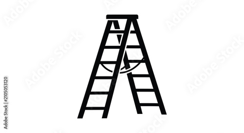 Black silhouette of a folding step ladder against a white background silhouette