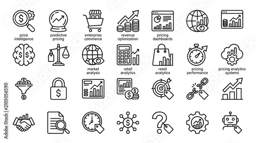 Retail price optimization and business intelligence icon set.