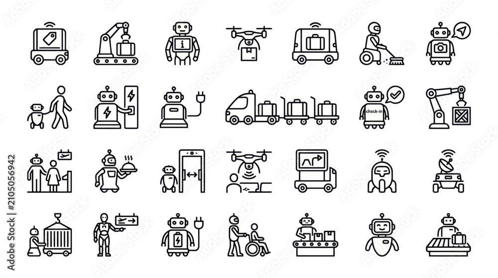 Fototapeta premium Robotics automation and industrial delivery technology icons