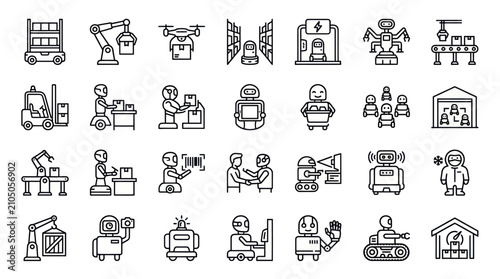 Fotografie Robotics and industrial automation line icon collection
