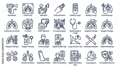 Cuadro en lienzo Respiratory health and lung care medical icons.