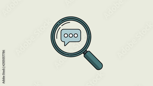 Magnifying glass focuses on a speech bubble symbol which serves as a representation for communication and feedback.