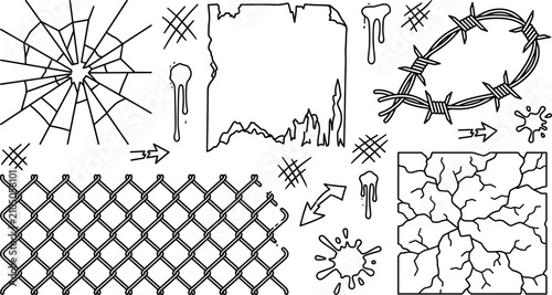 Foto Grunge urban destruction vector elements set featuring broken glass cracked surf