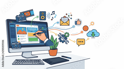 Digital creative design content creation and media management workspace