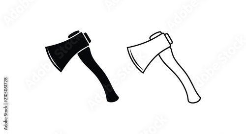 Two axes in contrasting styles a black fill and a white outline silhouette