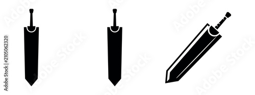 Fotografie Heavy Fantasy Greatsword Weapon Silhouette Icon Set