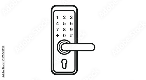 Bild auf Leinwand Keypad door lock with handle black line silhouette access automation barrier