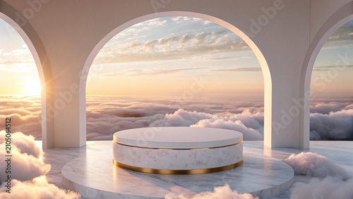 Floating Minimal Podium Above Clouds