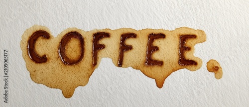 Coffee Stain Forming the Word Coffee on White Paper, Creative Typography, Generative AI