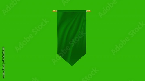 Animated green royal kingdom flag waving smoothly on a green screen background, perfect for fantasy videos, medieval scenes, royal themes, historical content, chroma key editing, and cinematic motion 