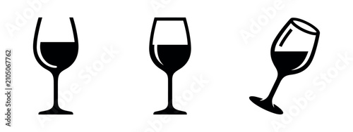 Cuadro en lienzo Wine Glass Vector Icons Set