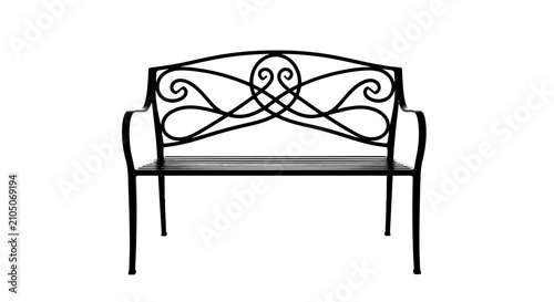 Принти на полотні Black metal bench with decorative backrest with armrests white background orname