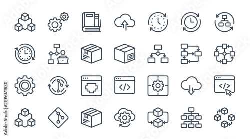 Принти на полотні Software development and cloud computing technical line icons