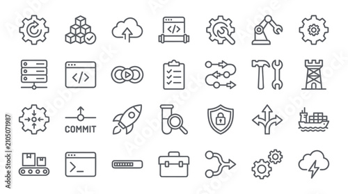 Fotografía Software development and DevOps workflow icons.