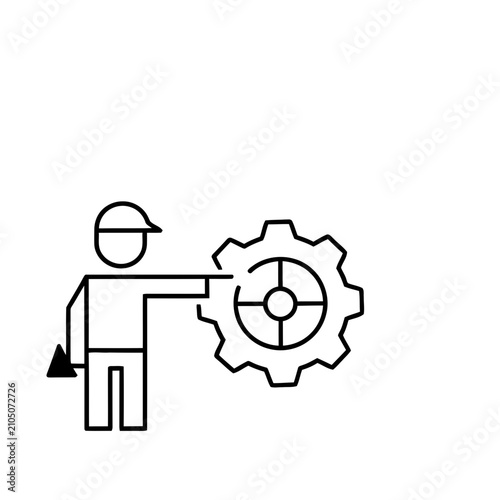 Worker pointing at a gear icon