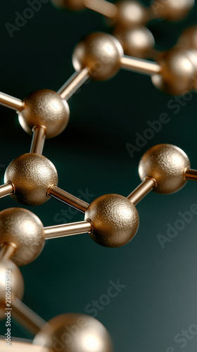 Abstract molecular structure metallic sphere closeup science chemistry connection technology 3D render futuristic elegant
