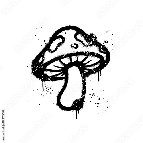 Stencil Graffiti Mushroom Vector Design With Urban Spray Paint Splatter Effect