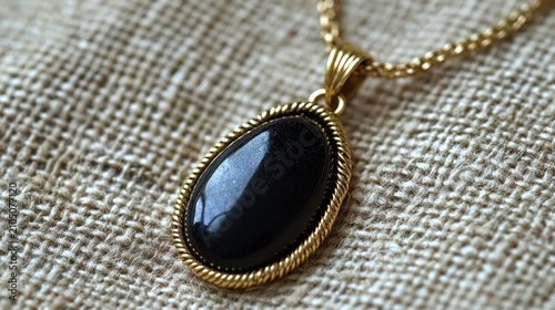 Black gemstone pendant on gold chain
