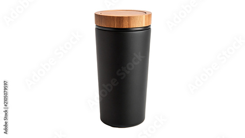 Εκτύπωση καμβά Sleek minimalist black cylindrical travel thermos water bottle isolated on trans