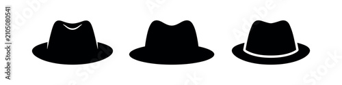 Foto Black and white icons of fedora hats in different frontal views.