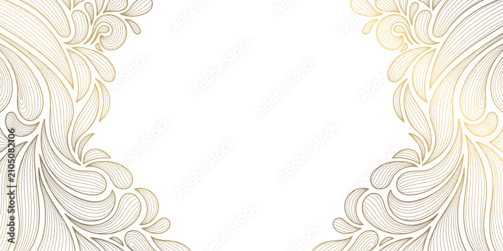 Fototapeta premium Luxury vintage floral frame with elegant golden line ornament, botanical leaves, art deco details. Book covers, wedding invitation, greeting card, banner, packaging, certificate