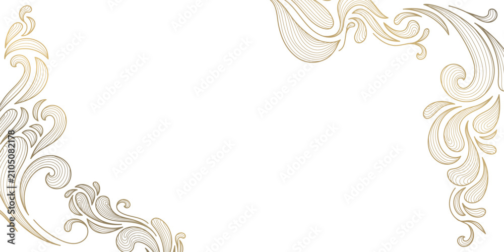 Fototapeta premium Luxury vintage floral frame with elegant golden line ornament, botanical leaves, art deco details. Book covers, wedding invitation, greeting card, banner, packaging, certificate